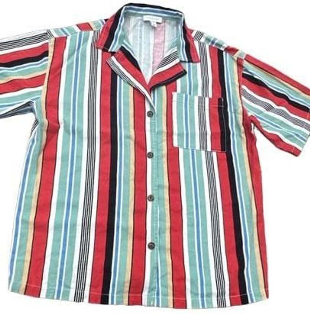 Topshop Women’s Small US 4 Striped Linen Blend Button-Up Short Sleeve Shirt